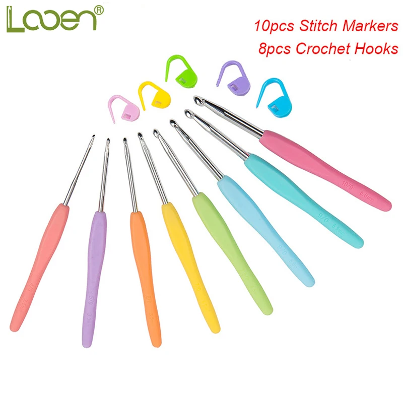 8 шт. 2,5-6,0 мм Looen Mix крючки для вязания крючком спицы для женщин мама инструменты для изготовления подарка «сделай сам» включают 10 шт. маркеров для стежков бонусом
