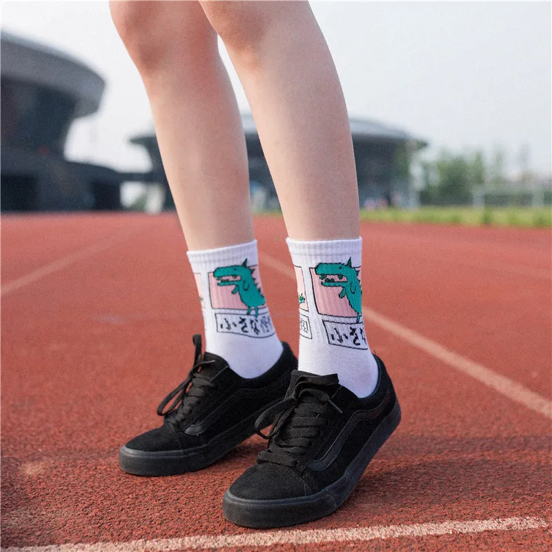 Japan Harajuku Women Cute Cartoon Animal Dog Dinosaur Cat Cotton Socks Long Winter Socks Women's Winter Socks Men's Socks Cotton - Color: White