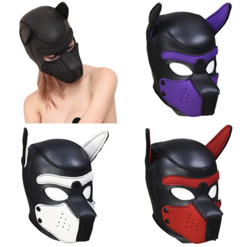 

Latex Rubber Mask Cosplay Role Play Dog Full Head Mouth Face Mask with Ears Button Adjustable Padded Puppy Steampunk Accessories