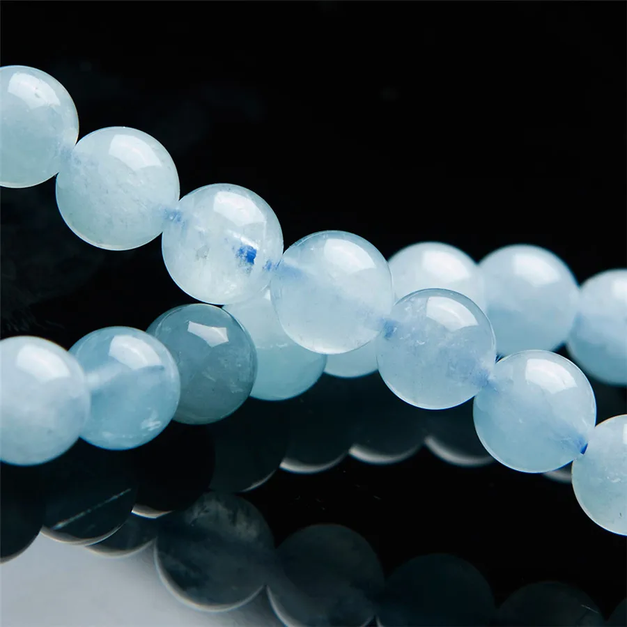 Genuine Natural Blue Aquamarine Bracelet Women Female Stretch Round Bead 7mm Crystal Bracelet Fashion Healing Stone (3)