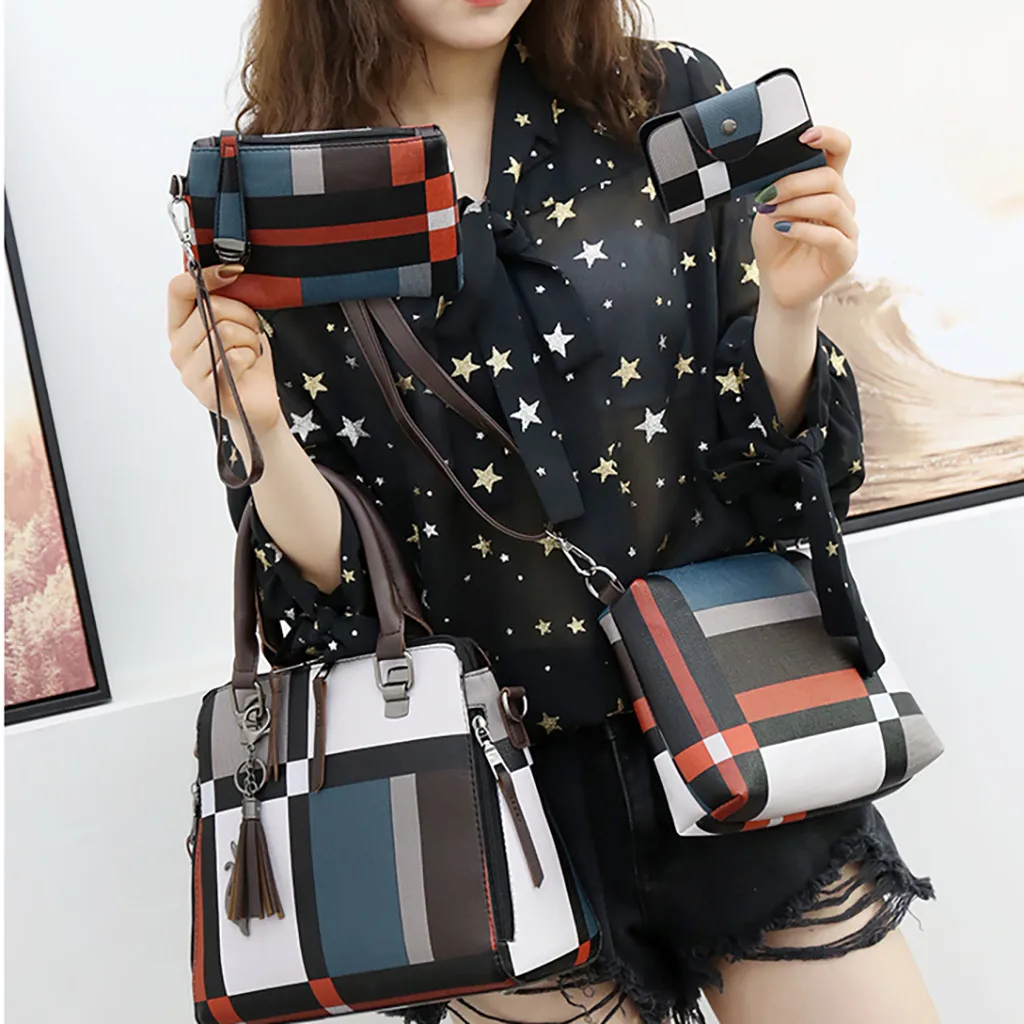 Роскошные сумки клетчатые женские сумки дизайнерские сумочки с кисточкой Набор сумок 4 шт. Сумки Композитный клатч женские Bolsa Feminina