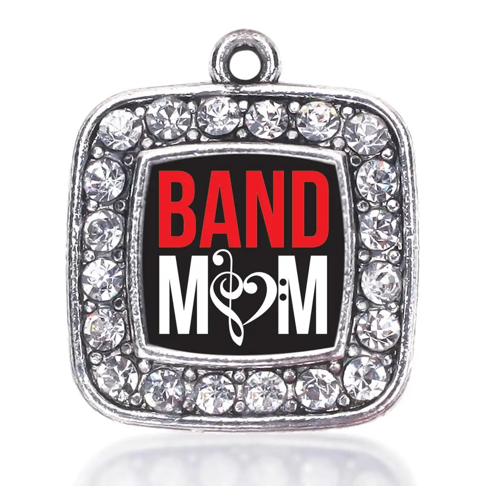 

BAND MOM SQUARE CHARM ANTIQUE SILVER PLATED CRYSTAL JEWELRY