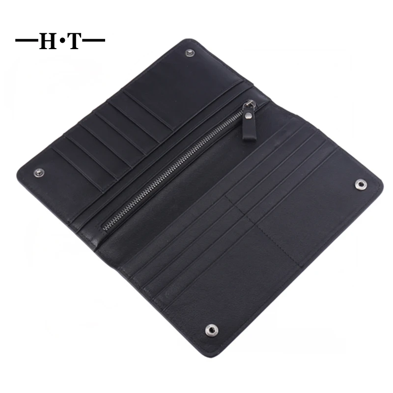 

HT Black Men's Wallet Real Genuine Leather Men Long Wallet Foldable Slim Thin Brand Luxury Male Coin Purse Walet Money Bag Clip