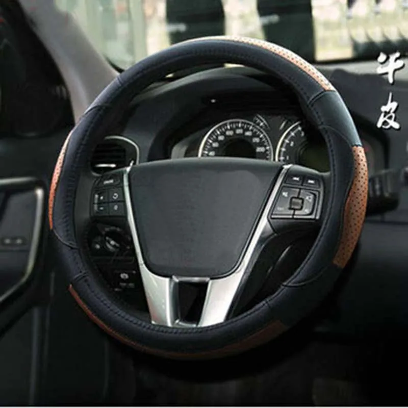Head layer cowhide Genuine leather Steering wheel covers for volvo V60