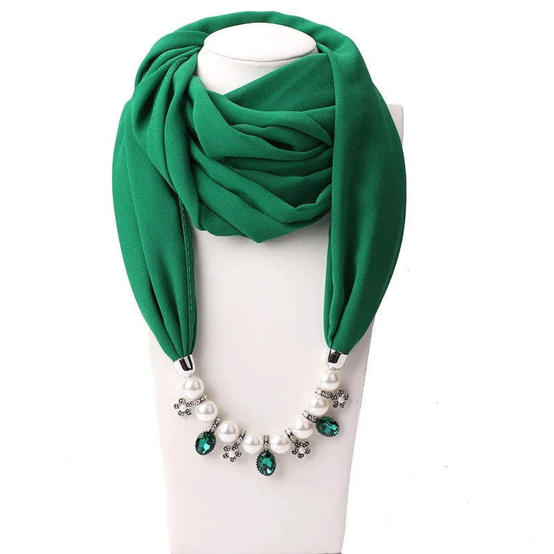 RUNMEIFA жемчуг шифоновый шарф мусульманские женщины сплошной хиджаб с сплавом Подвески Ювелирные ожерелья Шарфы Воротник Hijabs - Цвет: 3