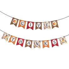 Festive Party Hanging Banner Thanksgive Paper Festoon Thanksgiving Decor with Black Silk Ribbon