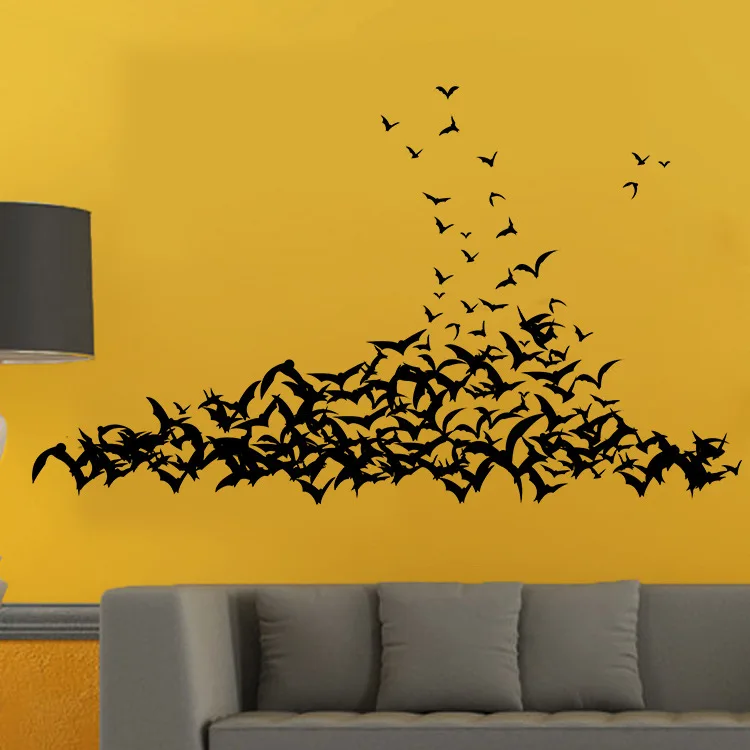 Black Bats Wall Stickers Store Window Glass Wall Decal Home Decor