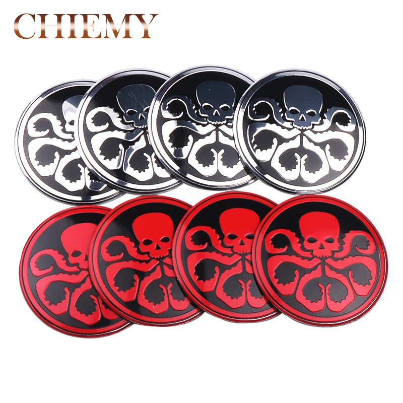 

4x 56mm Skull HEIL HYDRA Avengers SHIELD Emblem Badge Logo Car Wheel Center Hub Caps Cover emblem Sticker Car Styling Decoration