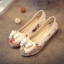 Для женщин цветок Повседневное обувь, хлопковая ткань удобные туфли для учащихся на плоской подошве с круглым носком женская обувь
