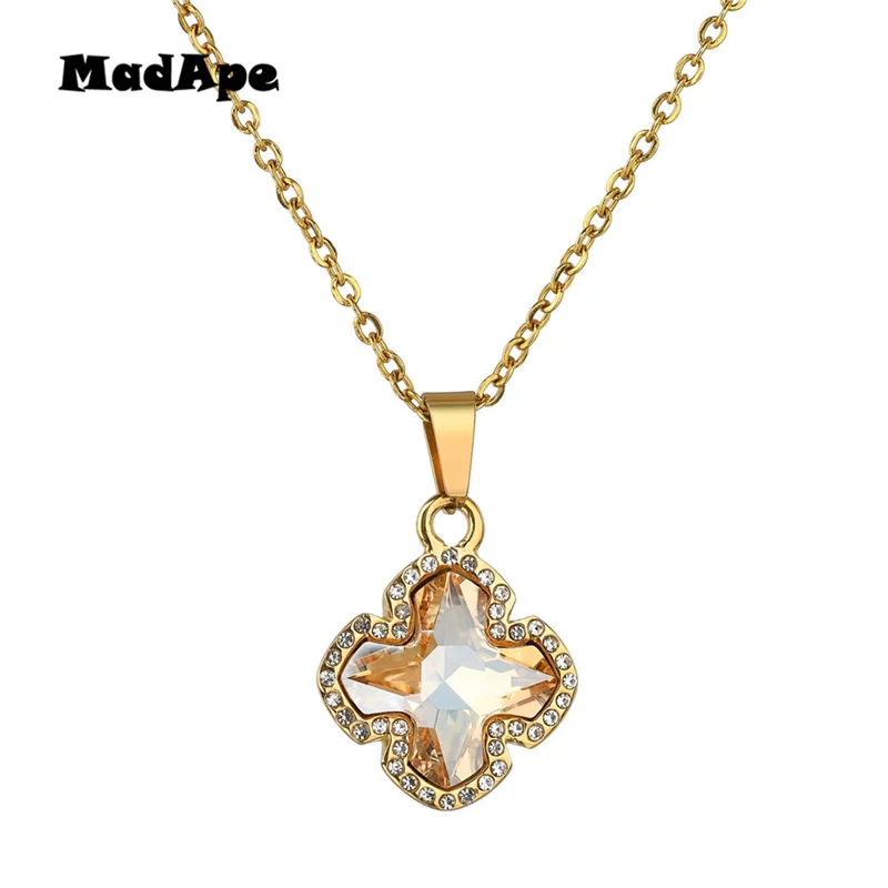 MadApe Trendy Lucky Clover Pendant Necklace With Champagne Ctystal Sweater Chain For Women Fashion Choker Jewelry Wholesale | Украшения и