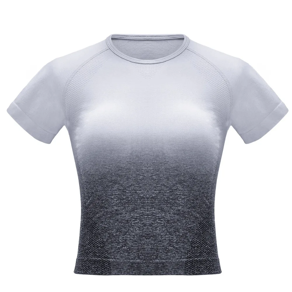 Women Ombre Sports T shirt Seamless Short Sleeve Running Sport Crop Top Sport Wear Four Way Stretch Fitness Gym Workout Tops
