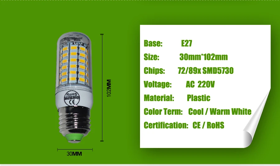 E27 светодиодный Светодиодная лампа-кукуруза E14 светодиодный лампы 220 V SMD 5730 24 светодиодный 36 светодиодный 48 Светодиодный 56 светодиодный 69 светодиодный Люстра Светодиодная лампа свеча для украшения дома