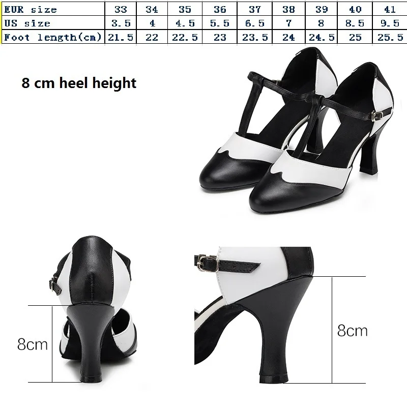 Туфли для латинских танцев Женская обувь на высоком каблуке мягкая подошва черный, белый цвет Танцы Обувь Для женщин практика Salsa Костюмы для бальных танцев Танго Обувь для танцев - Цвет: BlackWhite