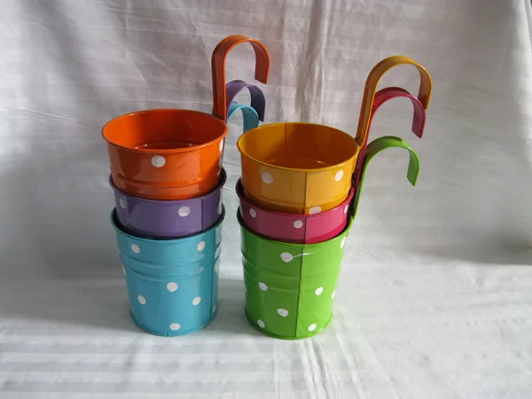 

Purple 10PCS/LOT Hanging Garden bucket tin box Iron pots Balcony Flower Pot metal Planter Dot design