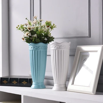 

Classic Roman column blue white Ceramic Vase Crafts Decor Flower Vase Creative Gift Household Decoration for home wedding