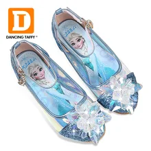 Со сверкающими бриллиантами со стразами сандалии для девочек мода с изображением принцесс Анны и Эльзы из м/Танцы вечерние детская обувь Стразы кожаная обувь для детей