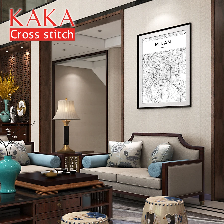 KAKA Наборы для вышивания крестиком наборы для вышивания с печатным рисунком, 11CT холст, домашний декор для садового дома, 5D Карта города