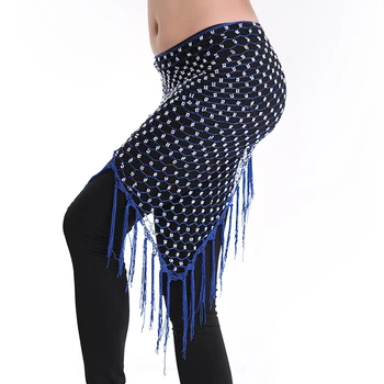 

5 Colors Belly Dance Clothes Accessories Stretchy Net Crochet Beaded Shawl Beads Triangle Belt Belly Dance Hip Scarf