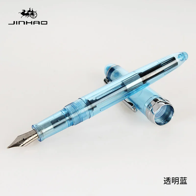 1 шт JINHAO 992 Серебряная перьевая ручка с зажимом 12 цветов на выбор 0,5 мм высококачественные чернильные ручки школьные и офисные канцелярские принадлежности - Цвет: Transparent blue