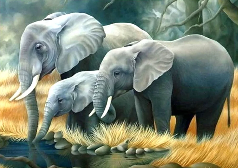 

New 5d Whole Picture Drill Diamond Painting Elephant Family Animals Home Decorative Diamond Embroidery Cross Stitch Kit