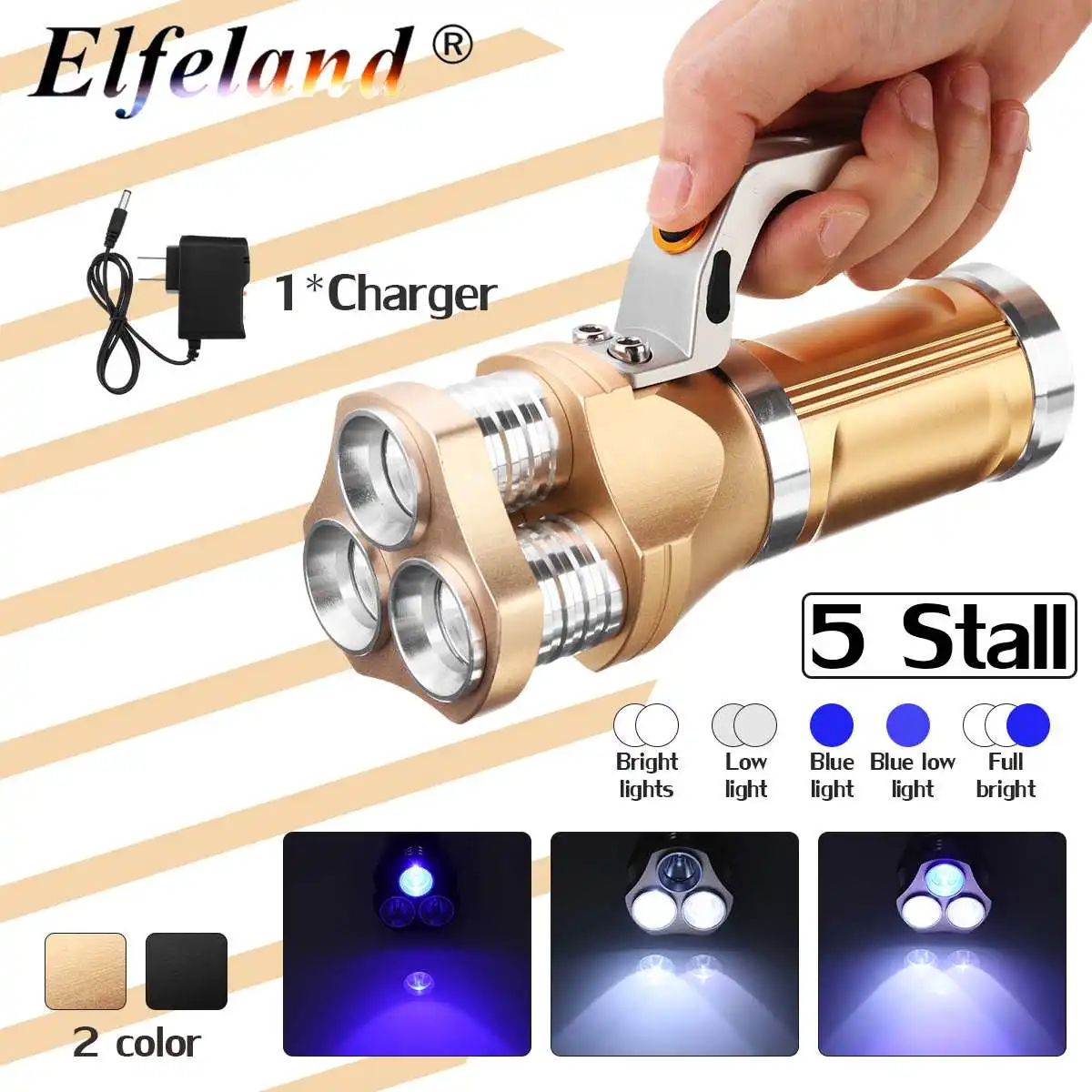 

3*t6 5 modes waterproof flashlight 130000lm LED Portable Smuxi flashlight zoomable use 18650 for hunting cycling US Plug Charger