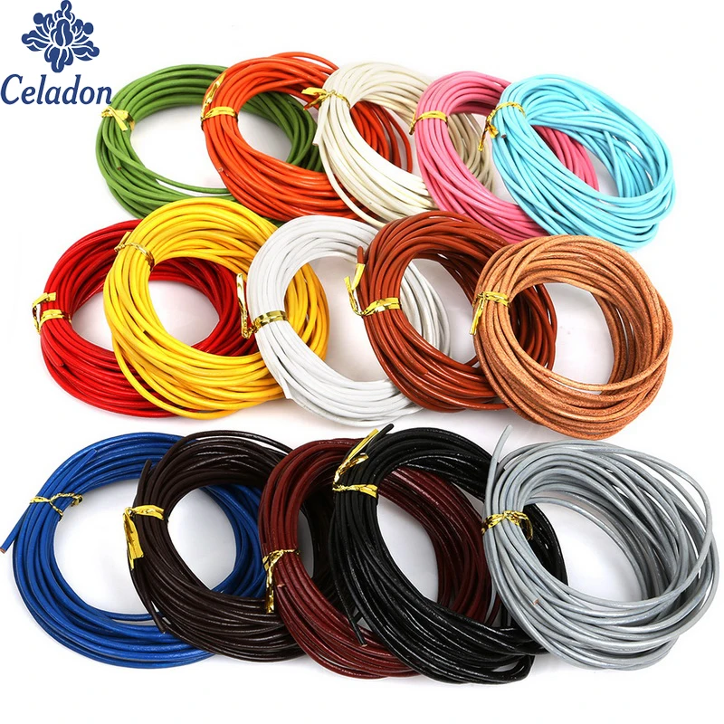 2mm Round Genuine Leather Cord for Jewelry Making 1.1 Yard