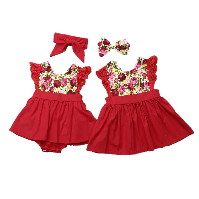 

Family Matching Clothes Girls Christmas Lace Dress Big Sister Litter Sister Matching Cotton Dresses Baby Girls Clothes H0314
