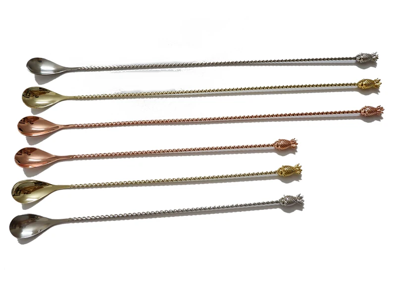 Pineapple Bar spoon Stainless Steel Mixing Spoon Spiral Pattern Bar Cocktail Shaker Spoon cocktail spoon cocktail stirrers