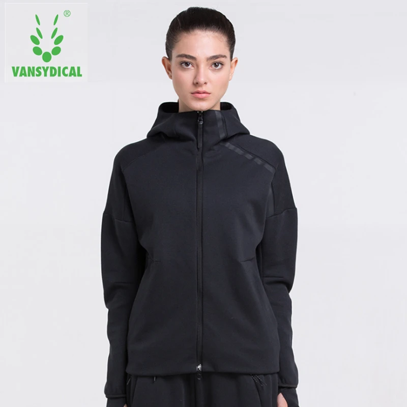 Vansydical зимняя спортивная куртка для бега Женская Спортивная одежда на двойной молнии с капюшоном дышащая фитнес-Тренировка ветрозащитная верхняя одежда