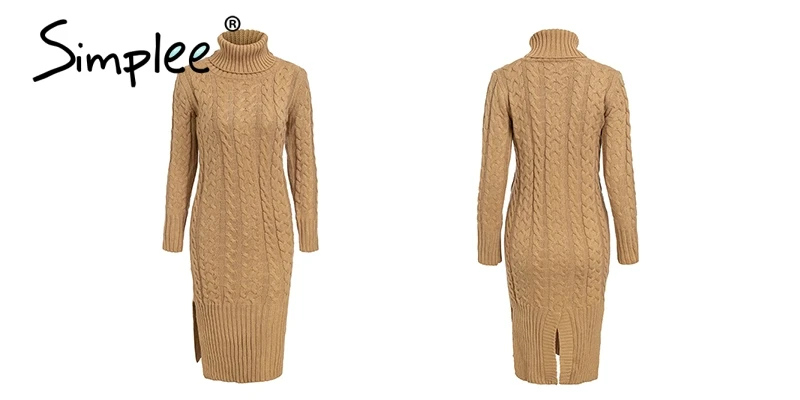 Женское платье-свитер Simplee на осень-зиму, элегантное теплое платье-водолазка с разрезами и длинным рукавом, несколько цветов