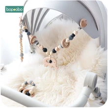 Brinquedo do bebê clipe de pram de madeira bebê móvel pram personalizar silicone grânulo chupeta corrente mastigável silicone chocalho mordedor de madeira do bebê