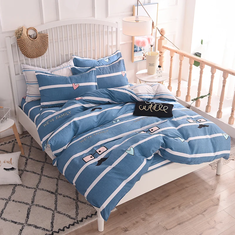 

Home Life Comfortable And Soft Quilt Cover + Bed Sheet + Pillowcase Multi-Style Optional Feather Print Pattern Cotton Four-Piece