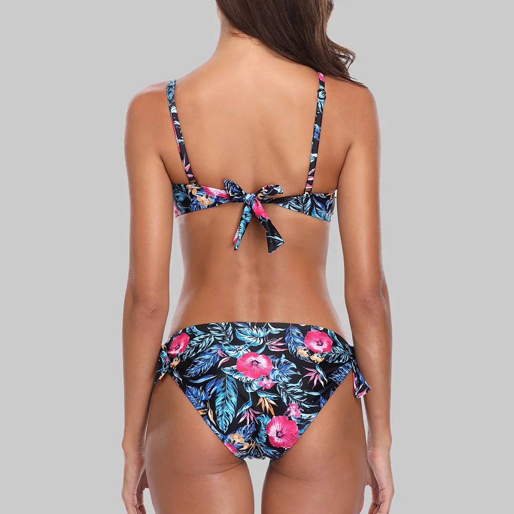 Charmleaks mujeres de cintura baja estampado Floral Bikini conjunto atado de traje de baño vendaje traje de baño Strappy Beachwear