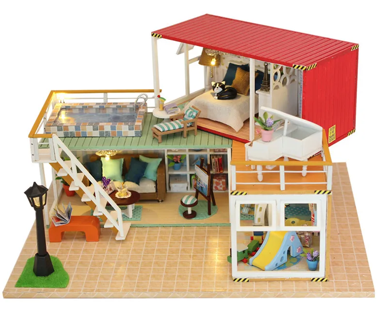 DIY деревянный дом Miniaturas с мебелью поделки миниатюрные домики кукольный домик игрушки для детей на день рождения и Рождественский подарок 13841