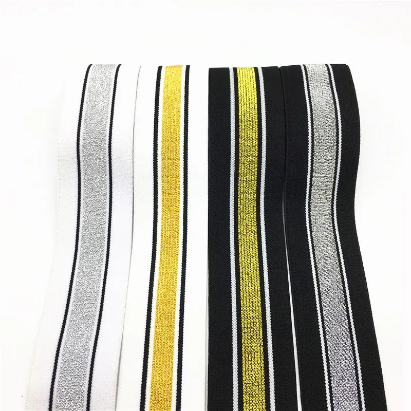 

10M 4cm Gold Silver Stripes Elastic Bands Elastic Ribbons Clothing Bags Trousers Elastic Webbings Straps DIY Sewing Accessories