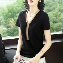 Европа Новинка летняя Женская высокая уличная мода свободные Бисероплетение Твердые Vogue футболка Топы женские большие размеры элегантные рубашки тройники