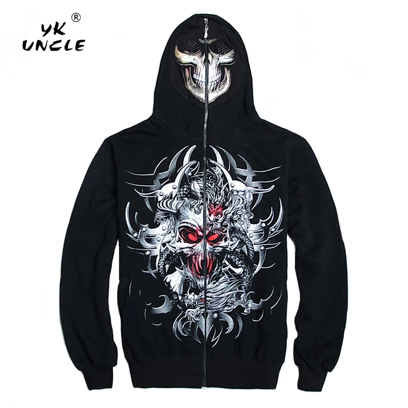 

YK UNCLE Brand New 2018 Hip Hop Skull Wolf Printed Luminous Men Women Hoodie Unisex Sweatershirt Fleece Cotton Coat Outwear