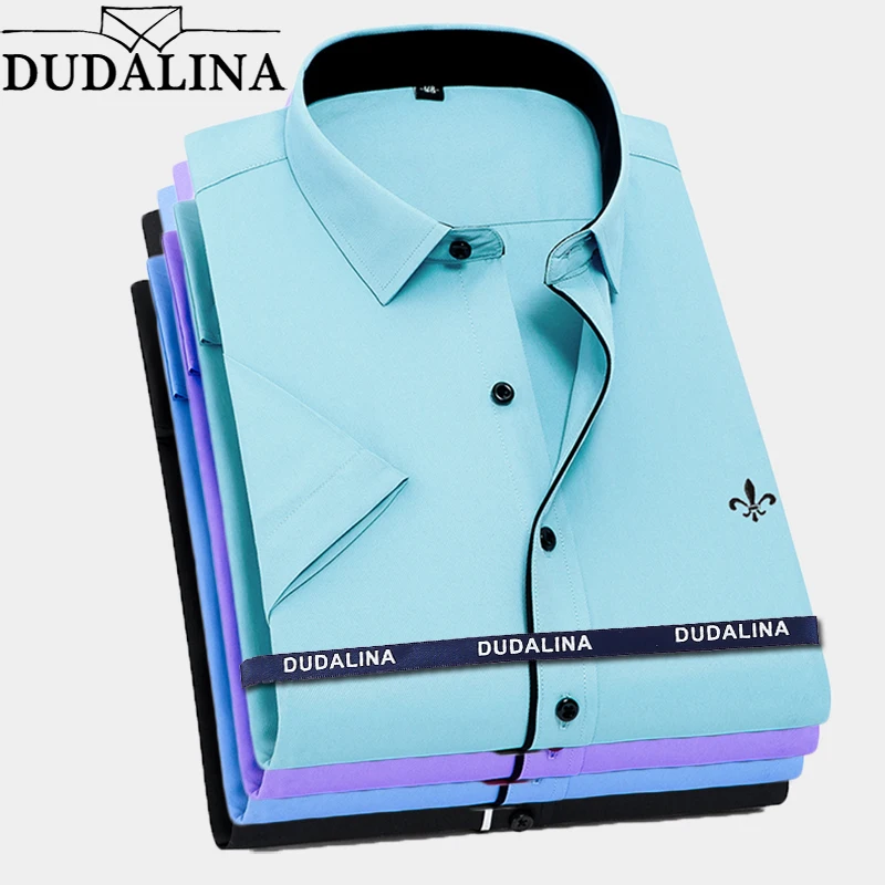 DUDALINA Новая летняя модная мужская рубашка Slim Fit с коротким рукавом Повседневная рубашка модная мужская одежда плюс размер мужская повседневная брендовая рубашка