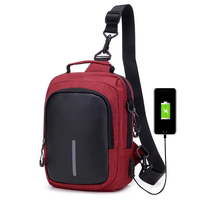 Мужская маленькая сумка-мессенджер FengDong, мужские мини сумки через плечо для мальчиков, водонепроницаемая сумка через плечо с зарядкой через usb, светоотражающая полоска, рюкзак - Цвет: red