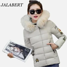2016 winter new women feather padded collar ovo jacket female short casual thick printing coat