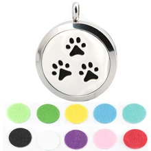 10pcs 30mm Dog Paw Aromatherapy Essential Oil surgical Stainless Steel Perfume Diffuser Locket Necklace