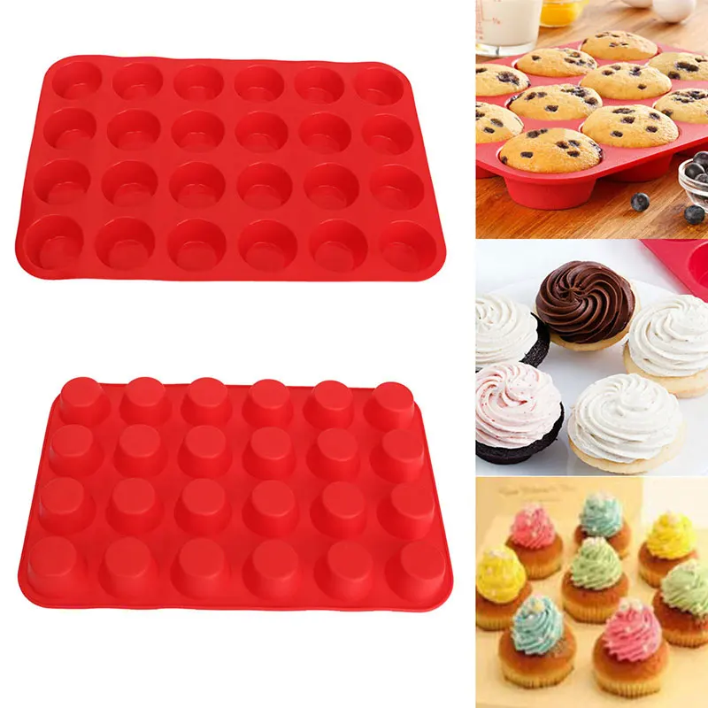 Image New 24 Cavity Mini Muffin Cup Silicone Cookies Cupcake Bakeware Pan Tray Mould Tool Kitchen Accessories #81522