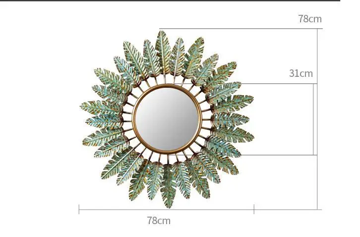 Античное большое настенное зеркало с рамкой, металлическое круглое настенное зеркало, декор для гостиной, большое настенное зеркало в стиле ретро - Цвет: GREEN