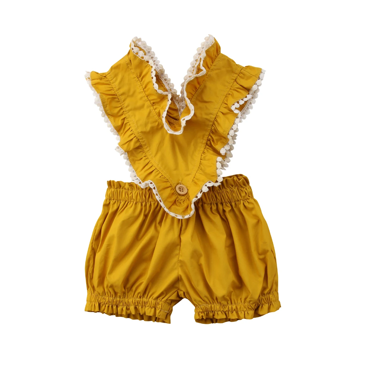 Cotton 2Pcs Newborn Infant Baby Girl Romper V neck Yellow Lcae Floral