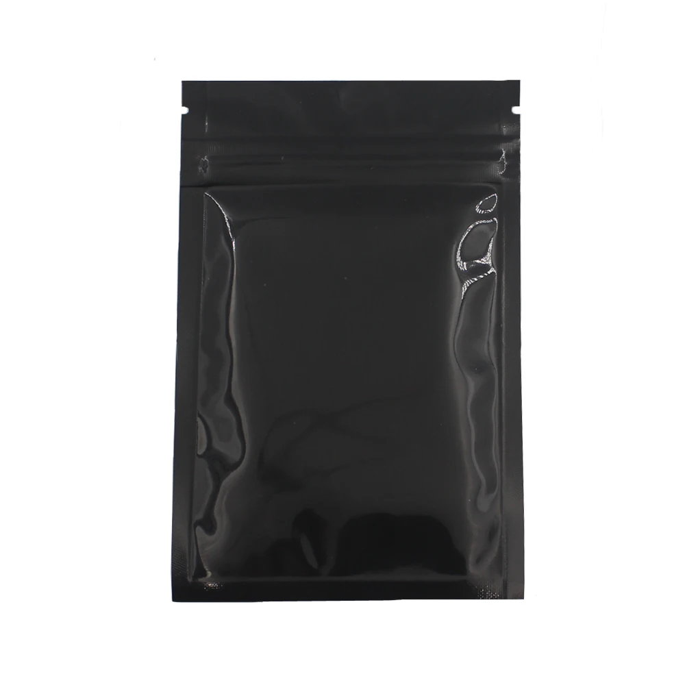 

New Open Width 7.5-18 cm Glossy Black Zip Lock Bags Aluminum Foil Food Storage Zip Lock Package Bag with Tear Notch 100pcs/lot