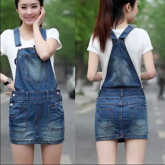 

Spring and summer denim braces skirt female loose one piece spaghetti strap suspenders short skirt plus size