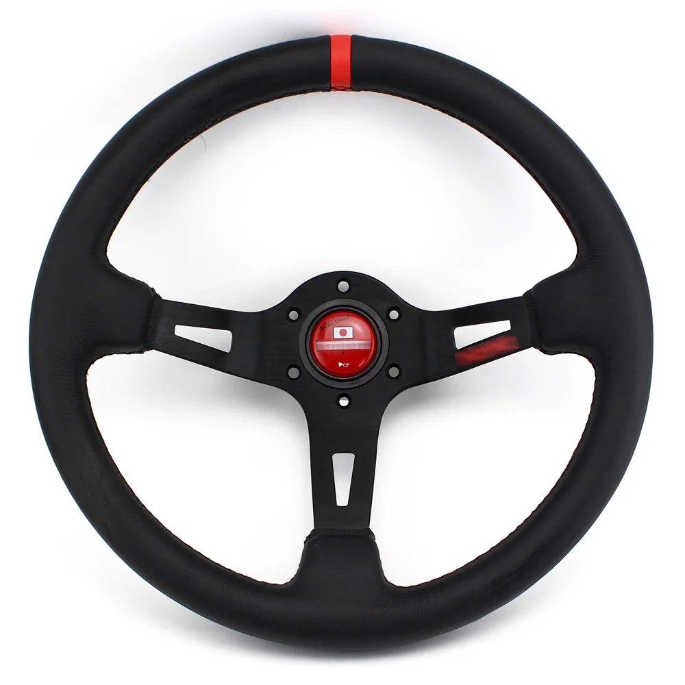 Универсальный JDM СТИЛЬ 340 мм Глубокий кожаный гоночный автомобиль игровой спортивный гоночный руль - Цвет: RED