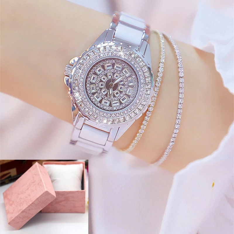 

Luxury Ceramic Dress Women Watch reloj mujer Quartz Watch Gold Ladies Wristwatch +2 Bracelets + 1 Box Relogio Feminino Watches