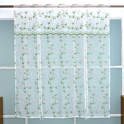 Modern Tie Up Embroidered Short Curtain Valance Sheer White Voile