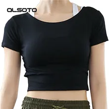 Сексуальный женский модный Одноцветный спортивный Топ для женщин фитнес Йога Тренировка Быстросохнущий короткий рукав круглый спортивная одежда с воротником